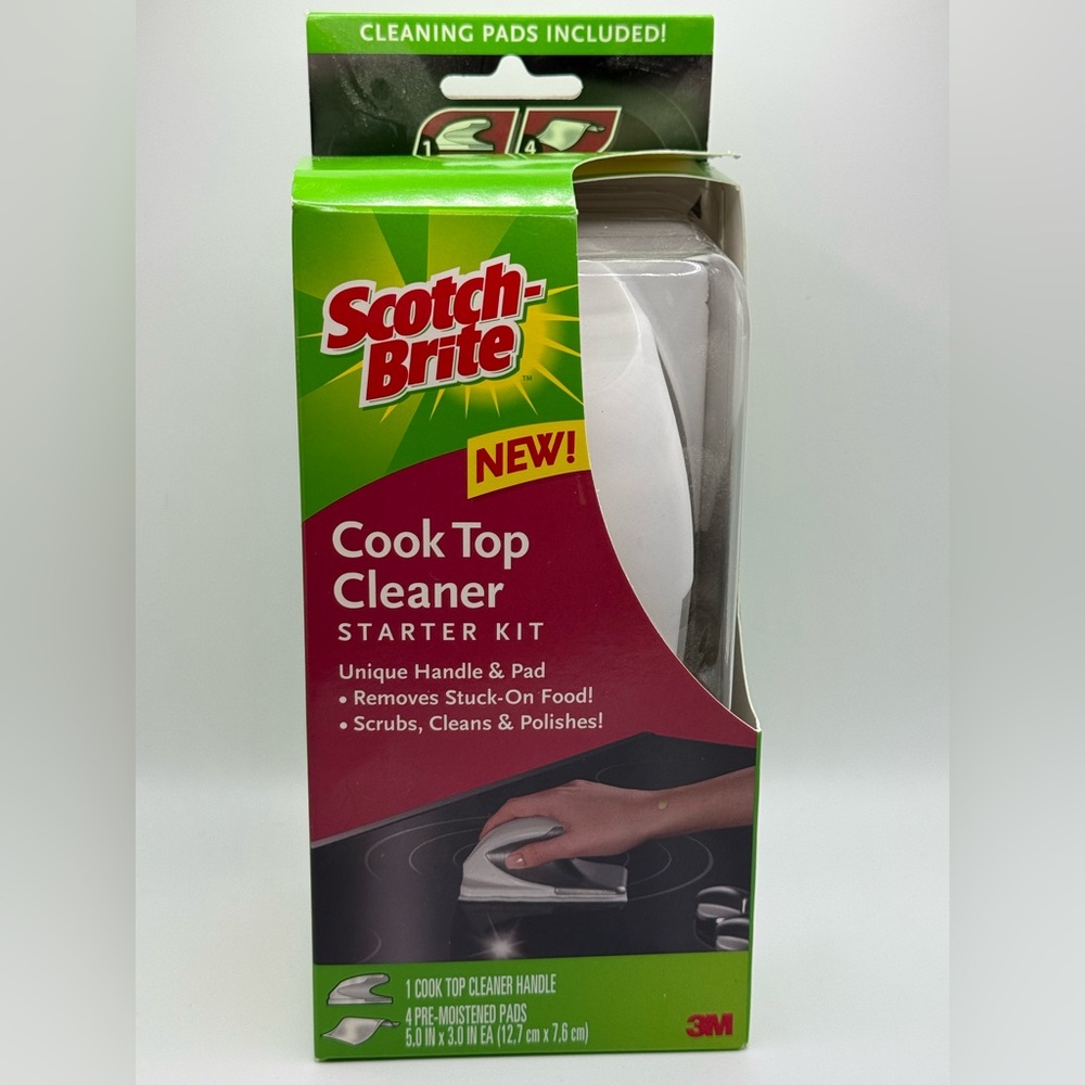 Scotch Brite Cook Top Cleaner Starter Kit 4 Pads & 1 cook top cleaner handle